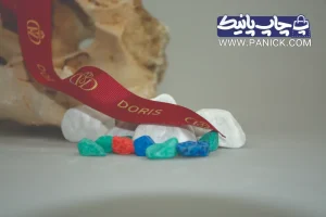 روبان کبریتی زرشکی با چاپ طلایی doris