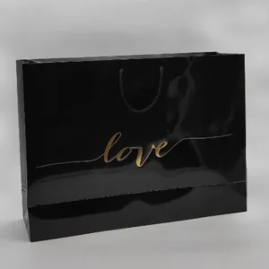 بگ گلاسه براق مشکی 52×36 با چاپ طلاکوب love تیراژ 1000 عددی