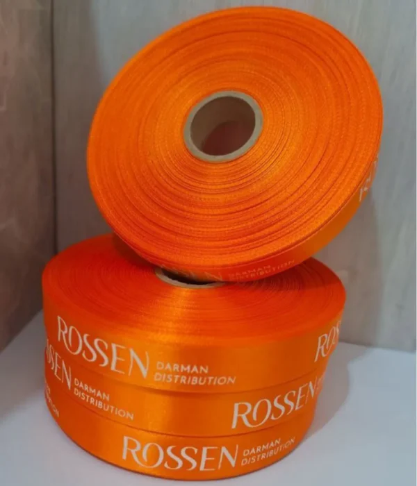 روبان نارنجی با چاپ سفید rossen