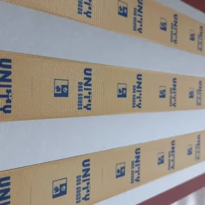 روبان کبریتی طلایی ۴ سانتی متری با چاپ سرمه ای