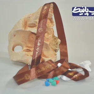 روبان زرد ۲/۵ سانتی با چاپ قهوه ای