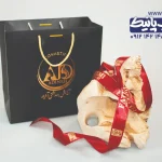 روبان زرشکی ساتن 2/5 سانتی با چاپ طلایی