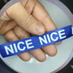 روبان کبریتی سرمه ای با چاپ سفید nice متراژ 1000 متری