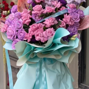روبان فیروزه ای ساتن برای گلفروشی مهسی فالورز متراژ 1000 متری