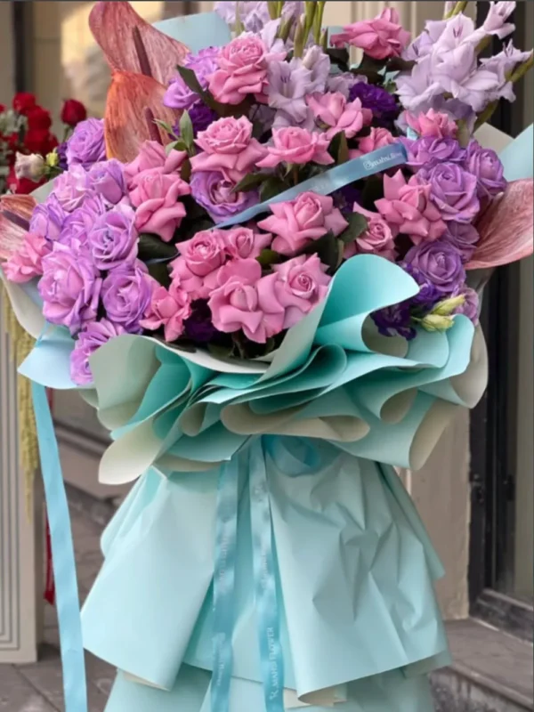 روبان فیروزه ای ساتن برای گلفروشی مهسی فالورز متراژ 1000 متری