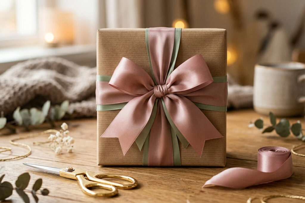 نحوه گره زدن روبان چاپی روی هدیه