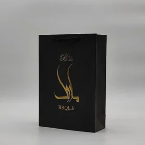 چاپ بگ گلاسه مشکی 17×24 با چاپ طلاکوب تیراژ 1000 عددی