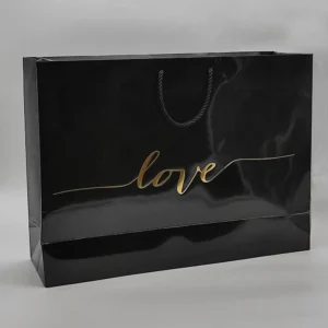 بگ گلاسه براق مشکی 52×36 با چاپ طلاکوب love تیراژ 1000 عددی