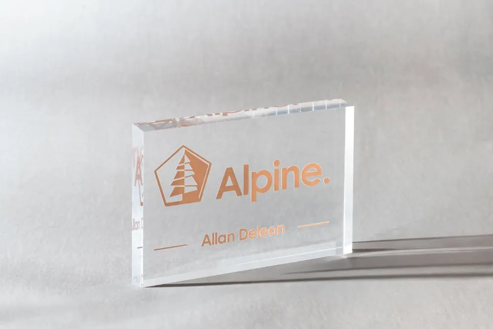 کارت ویزیت پلاکسی گلاسی آکریلیک ALPINE با برش لیزری 100 عددی