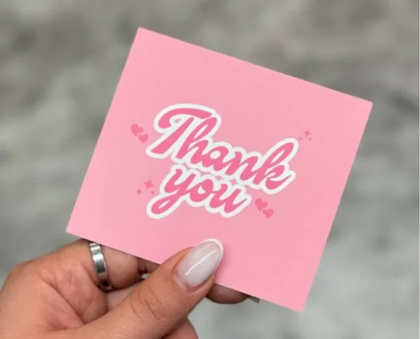 کارت ویزیت مربعی و کارت تشکر صورتی THANK YOU تیراژ 1000 عددی
