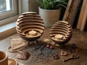 برش و حکاکی لیزری جاشمعی چوبی